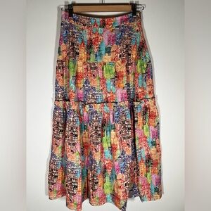 Eva Franco tiered midi artsy city boho peasant skirt sz 2(XS) tomato girl